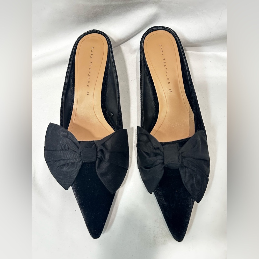 Zara Black Velvet Mules with Bow